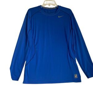 Nike Dri Fit Pro Combat Shirt Top L Blue Long Sleeve Stretch Running Crewneck